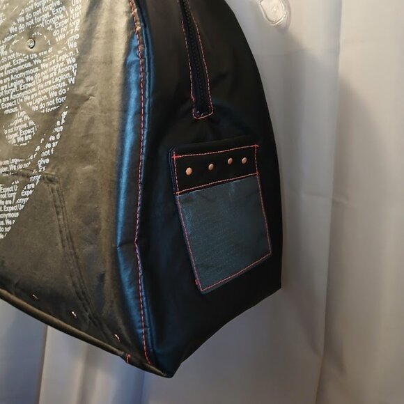 New Repurposed Anonymous Hoodie Backpack Black Bright Pink studded Oversized Bag - Picture 5 of 13